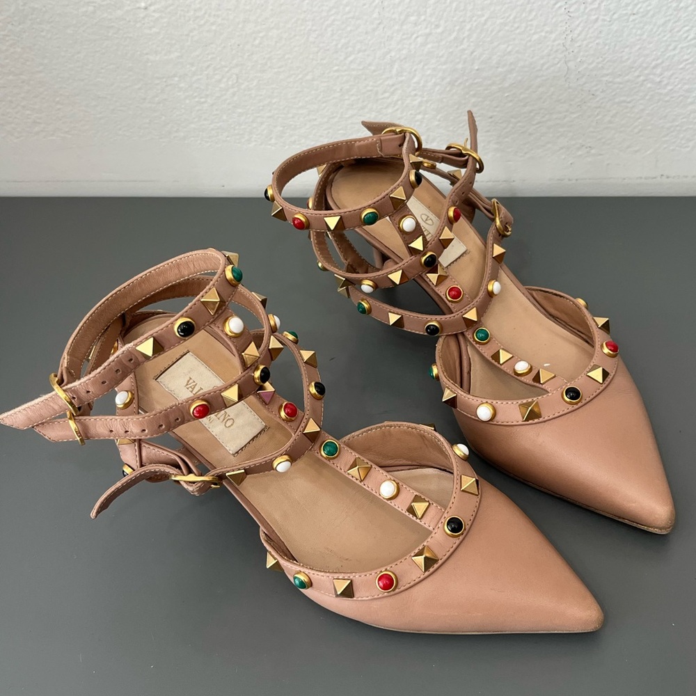 Valentino Beige Leather Rockstud Caged Pumps Size 35